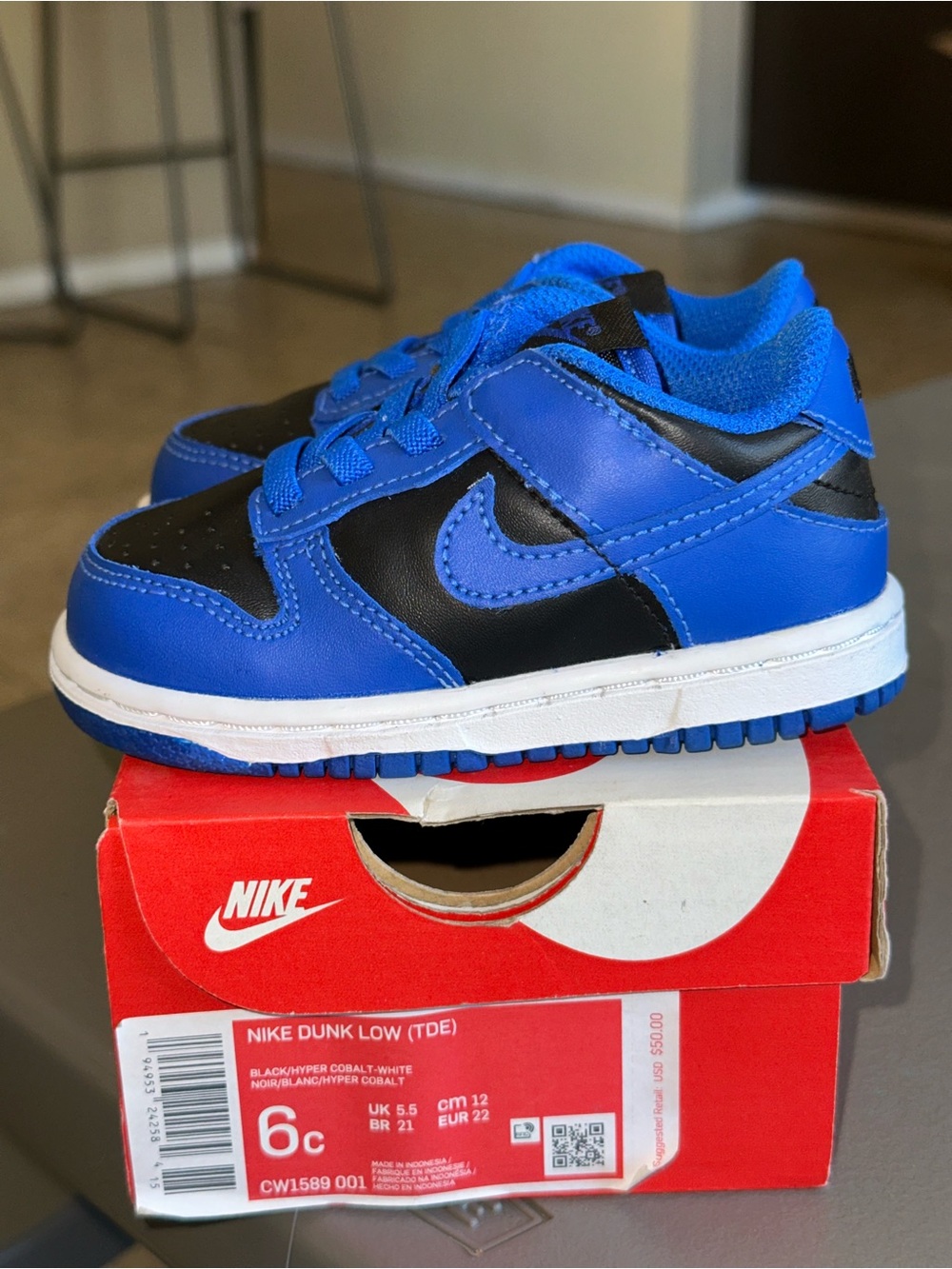 Nike Dunk Low TD Hyper Cobalt Black Blue Toddler 6C + Original Box